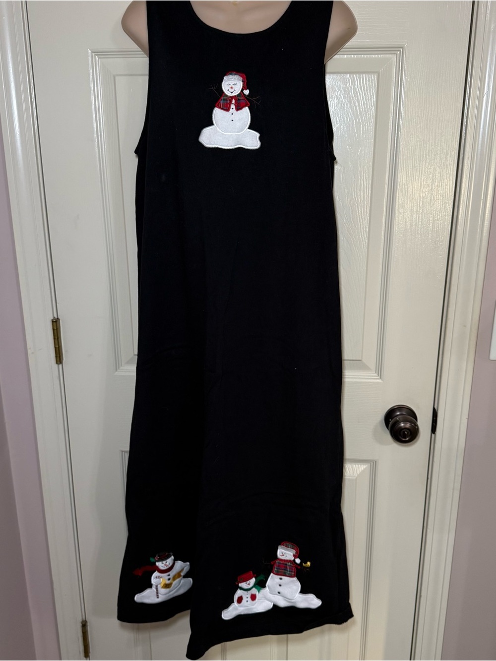 Vintage Westbound Dress Black Size Medium Petite Cotton Embroidered Snowman